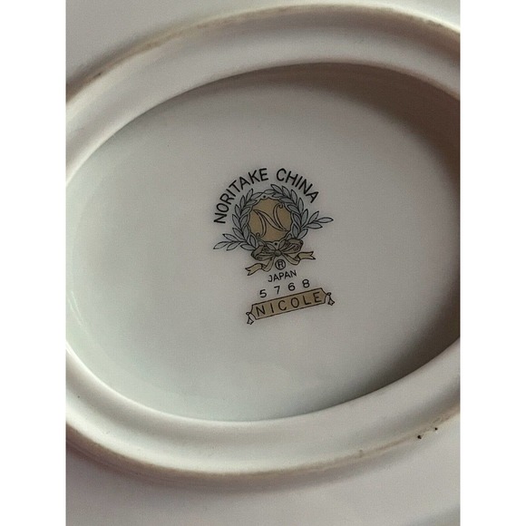 Vintage Noritake China Nicole Gravy Boat with Underplate White w/gold - Picture 3 of 5